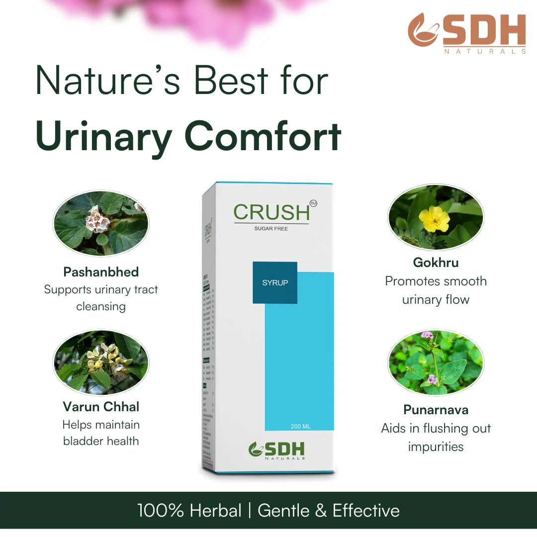 Crush Syrup  Ayurvedic Support for Urinary Tract Health |Regulates Urinary PH| Promotes relief from UTI Pain, Burning sensation|Regularizes the urine flow| Enriched with Ikshmool, Gokhru, Varun Chhal & Punarnava - Image 4