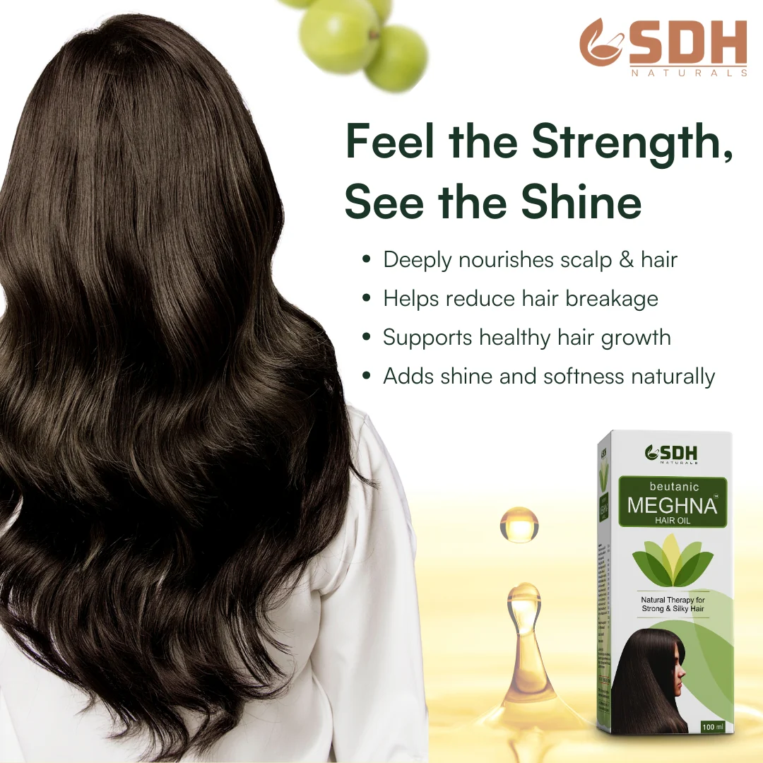 Meghna Hair Oil – Ayurvedic Blend with Bhringraj, Amla, Til Tail & Nariyal Tail | Nourishes Scalp & Strengthens Hair | 100% Herbal Hair Care - Image 3