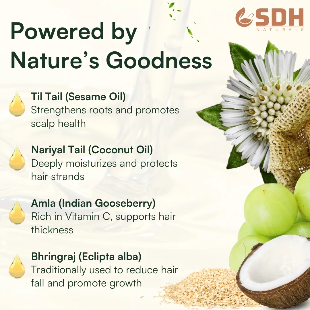 Meghna Hair Oil – Ayurvedic Blend with Bhringraj, Amla, Til Tail & Nariyal Tail | Nourishes Scalp & Strengthens Hair | 100% Herbal Hair Care - Image 4