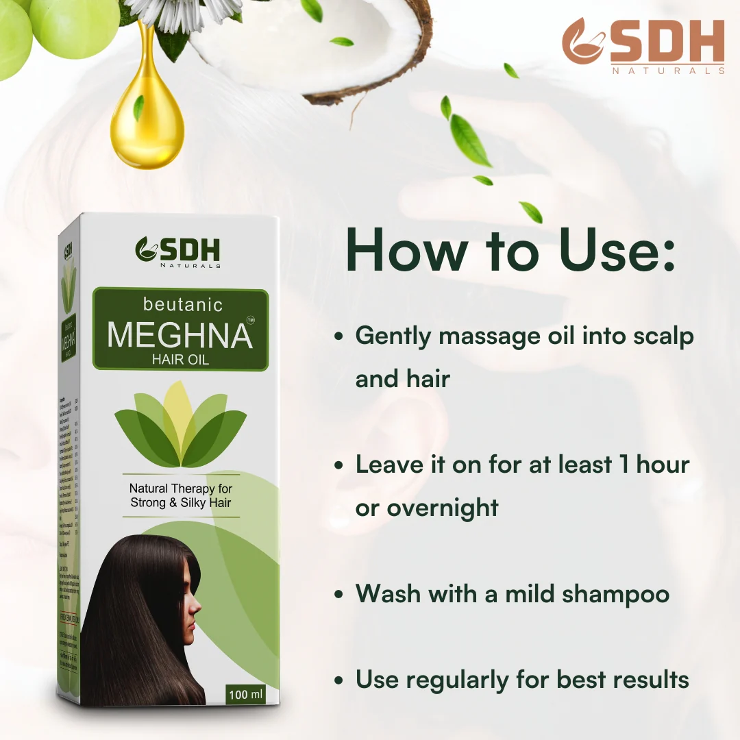 Meghna Hair Oil – Ayurvedic Blend with Bhringraj, Amla, Til Tail & Nariyal Tail | Nourishes Scalp & Strengthens Hair | 100% Herbal Hair Care - Image 5