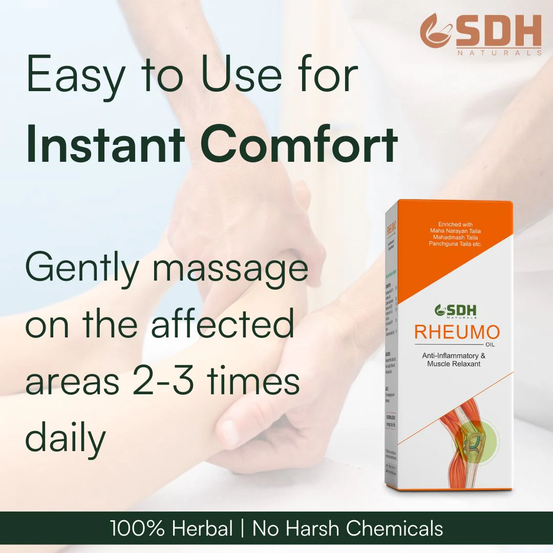 Rheumo Oil – Ayurvedic Joint & Muscle Pain Relief | Fast-Absorbing Herbal Formula for Stiffness, Swelling & Discomfort | Enriched with Narayan Tail, Gandhpuro Tail, Mahamash Tail, Panchgun Tail - Image 5