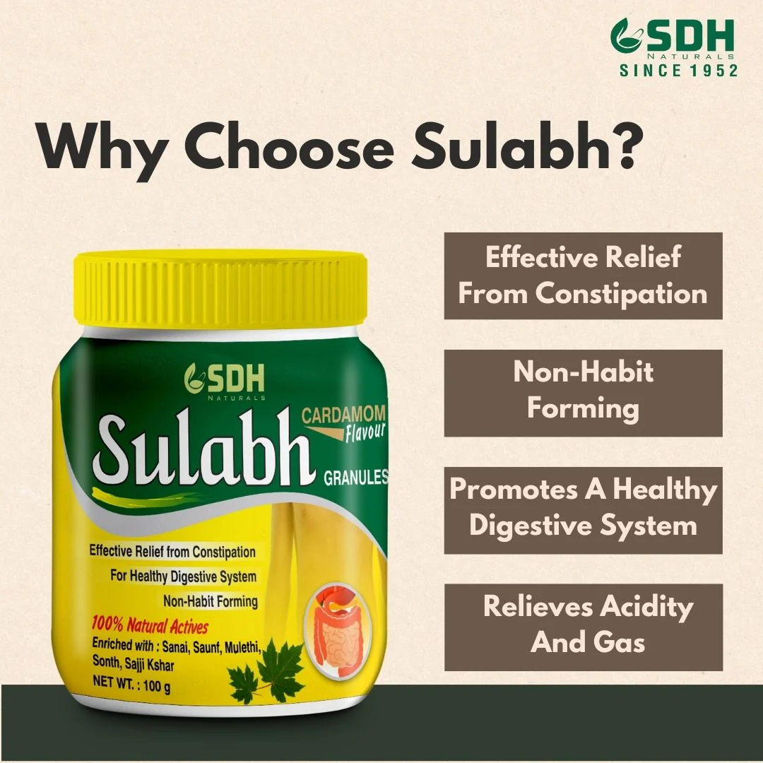 SDH Naturals Sulabh granules I 100% Ayurvedic Supplement for Constipation (Kabz) I Relieves acidity & gas. Non-habit-forming herbal formula, helps improve digestion, Churna Powder, safe and laxative. - Image 3